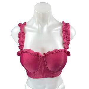Alamour The Label Pink Velvet Velour Sleeveless Ruffle Camisole Crop Tank Top XS